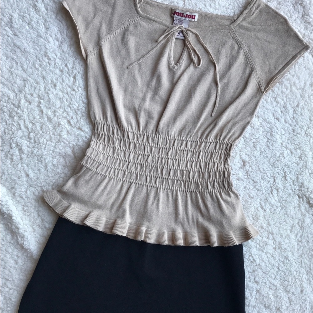 Tan Peplum Short Sleeve Top